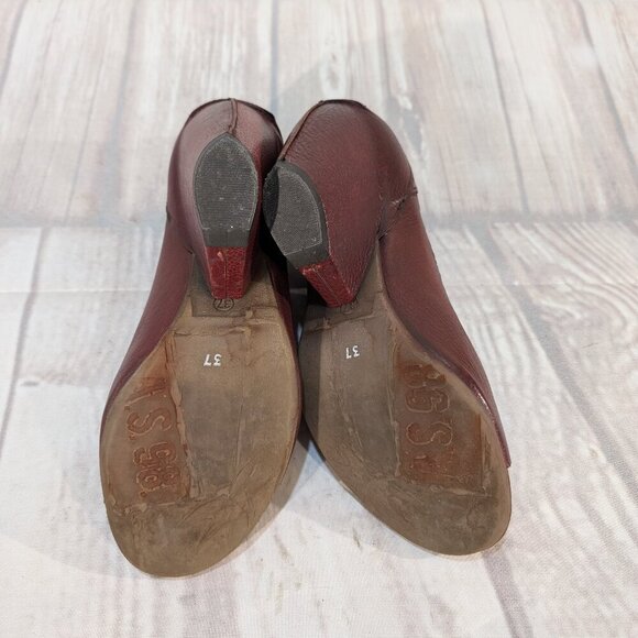 AS98 Burgundy Leather Peep Toe Slingback Pumps Women Sz 37 - Picture 9 of 9